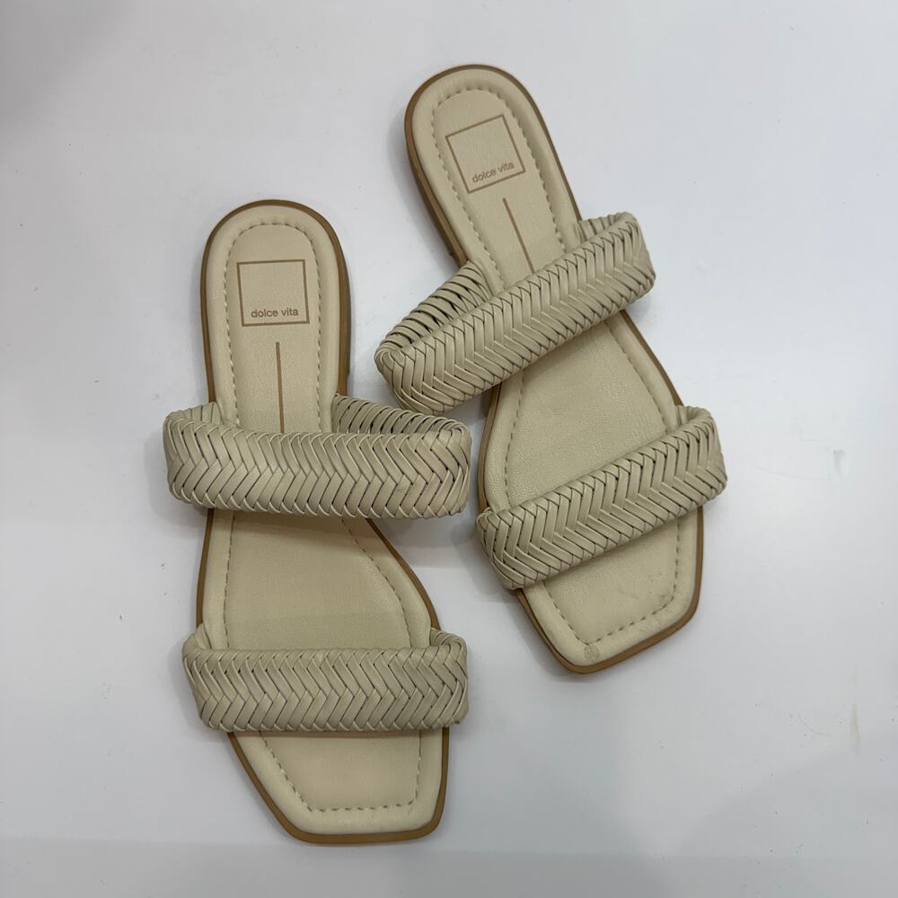 Dolce Vita Inya Sandal 9.5 Neutral Off-White Faux Leather Square Toe Woven